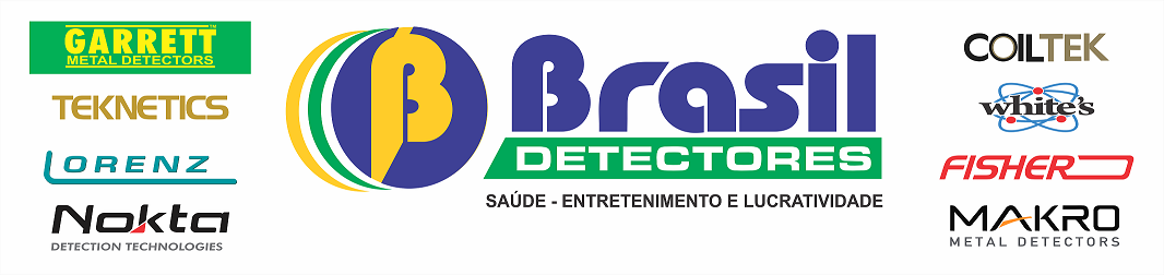 Quem Somos - Brasil Detectores - Logomarca juntamente com as marcas que representa: Garrett, Fisher, White, Teknetics, Bounty Hunter, Lorenz, Nokta e Makro